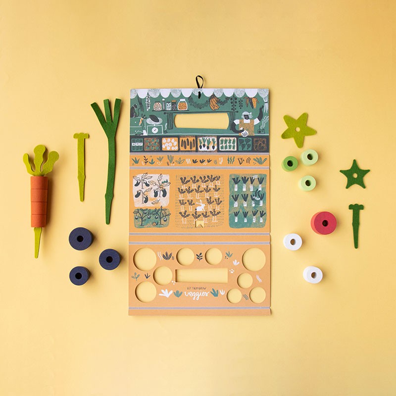 wooden vegetable threading toy